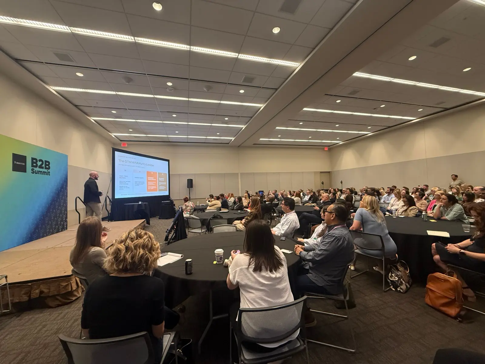 Matt Dornfeld presenting the GTM AI Maturity Ladder to a full room at Forrester B2B Summit 2026